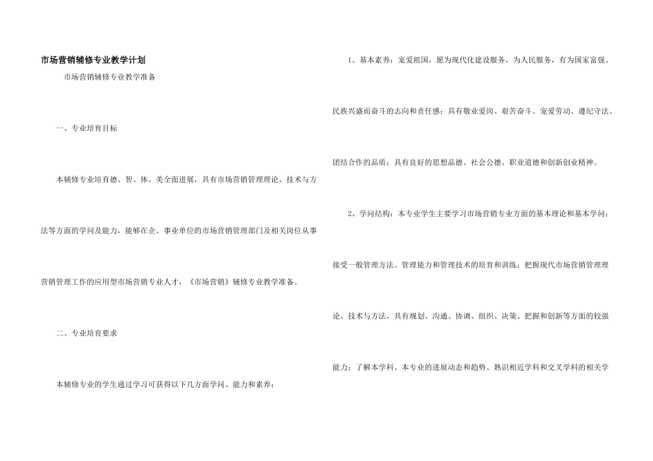 市场营销辅修专业教学计划_第1页