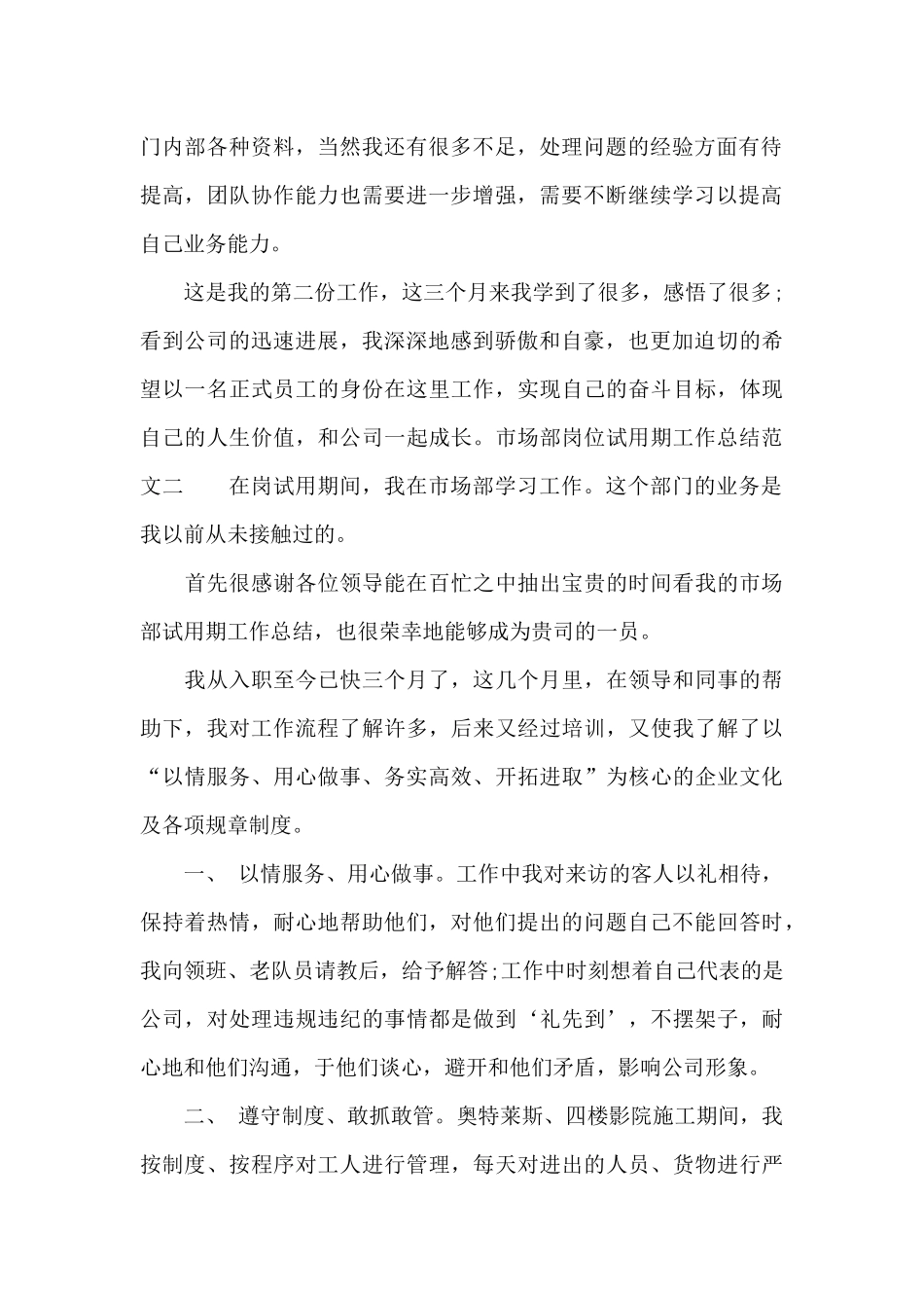 市场部岗位试用期工作总结范文_第2页