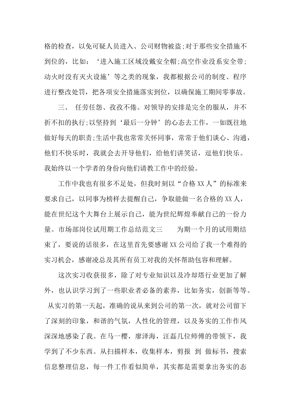 市场部岗位试用期工作总结范文_第3页