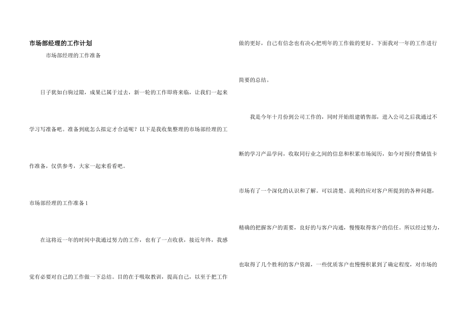 市场部经理的工作计划_第1页