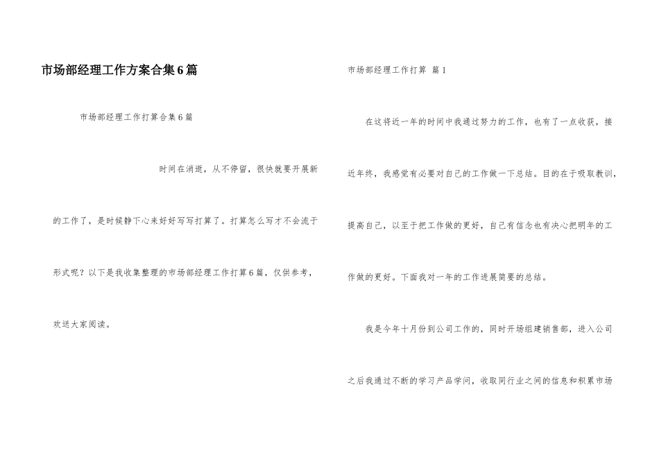 市场部经理工作计划合集6篇_第1页