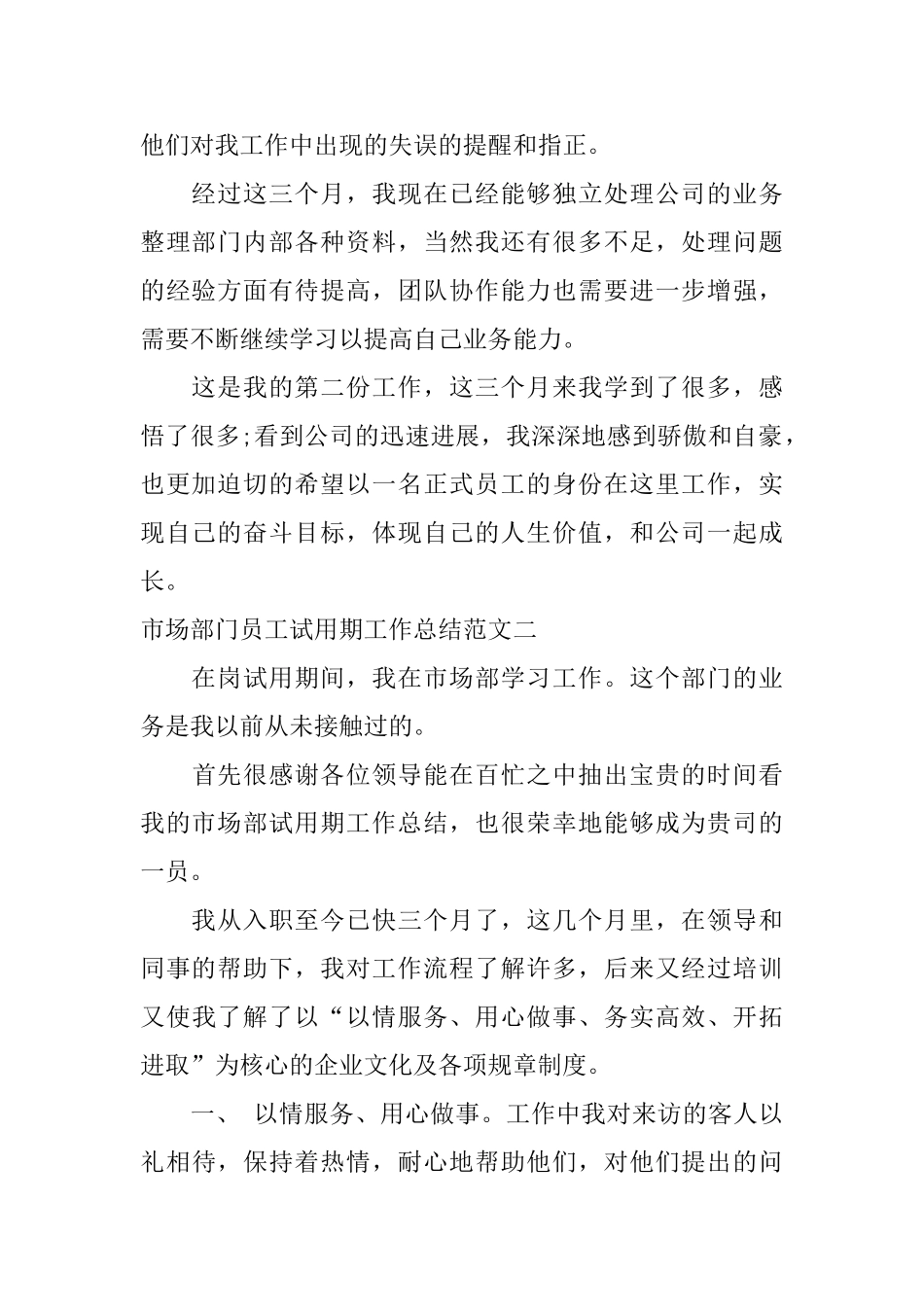 市场部门员工试用期工作总结_第2页