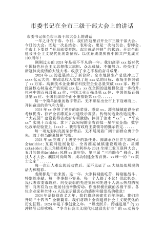 市委书记在全市三级干部大会上的讲话