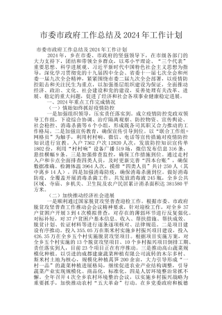 市委市政府工作总结及2024年工作计划