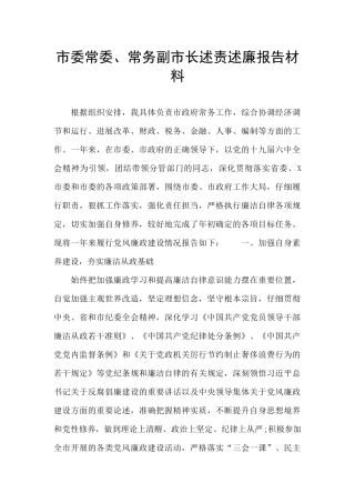 市委常委、常务副市长述责述廉报告材料