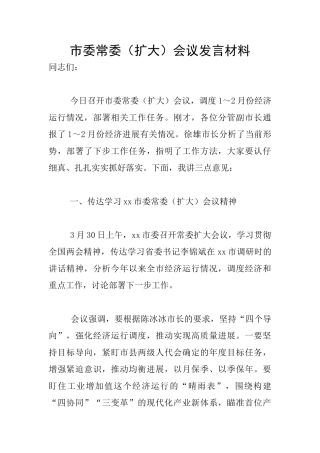 市委常委会议发言材料
