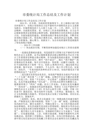 市委统计局工作总结及工作计划