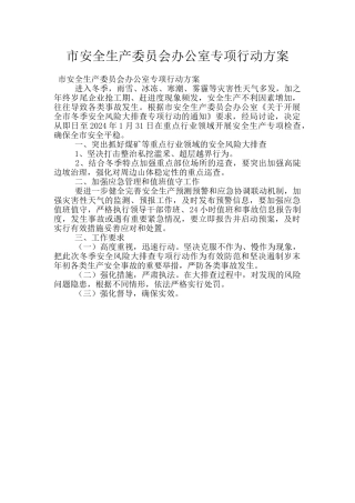 市安全生产委员会办公室专项行动方案