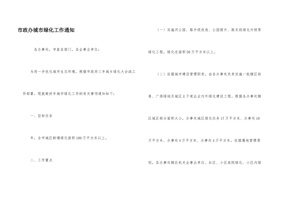 市政办城市绿化工作通知_第1页