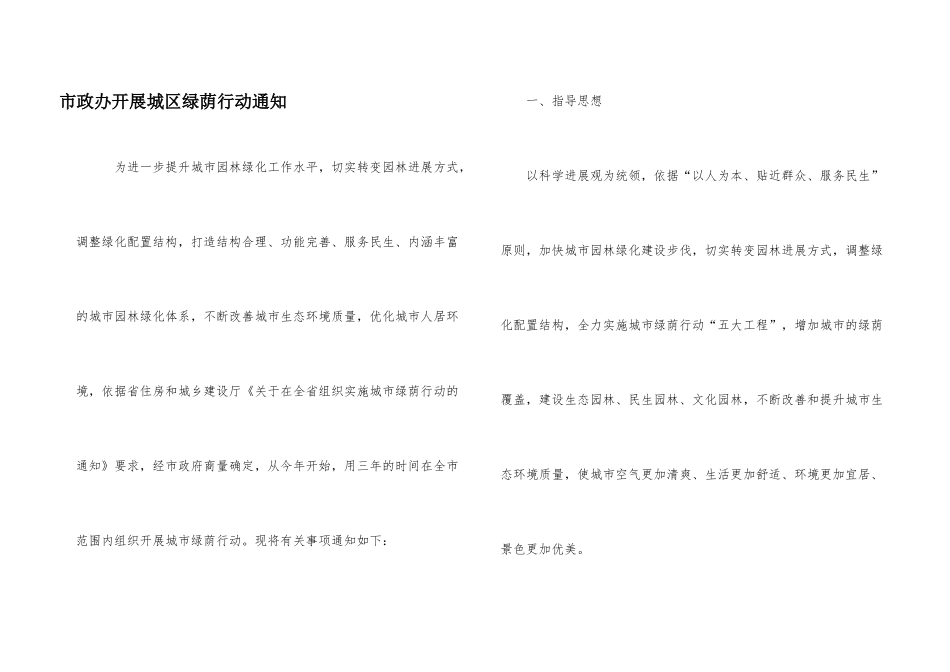 市政办开展城区绿荫行动通知_第1页