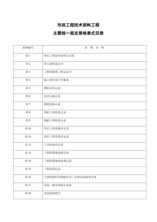 市政工程资料表格-免费