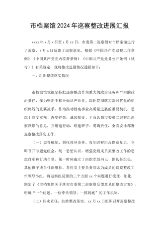 市档案馆2024年巡察整改进展汇报