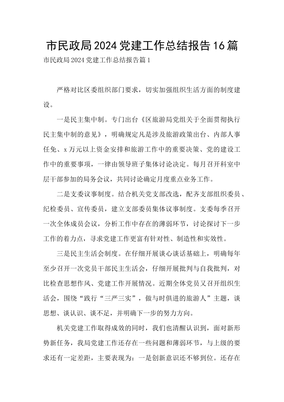 市民政局2024党建工作总结报告16篇_第1页