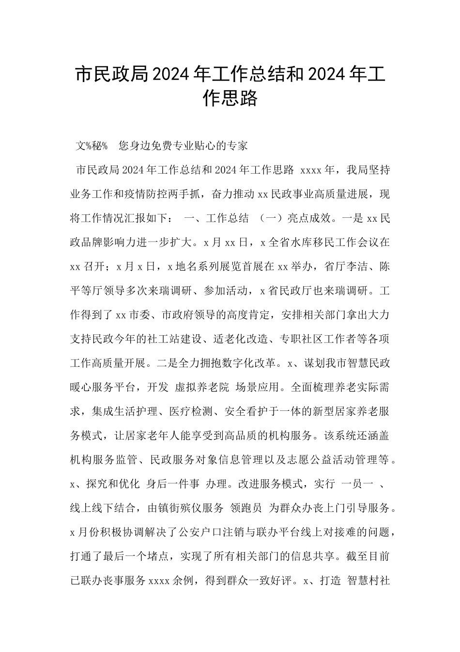 市民政局2024年工作总结和2024年工作思路_第1页
