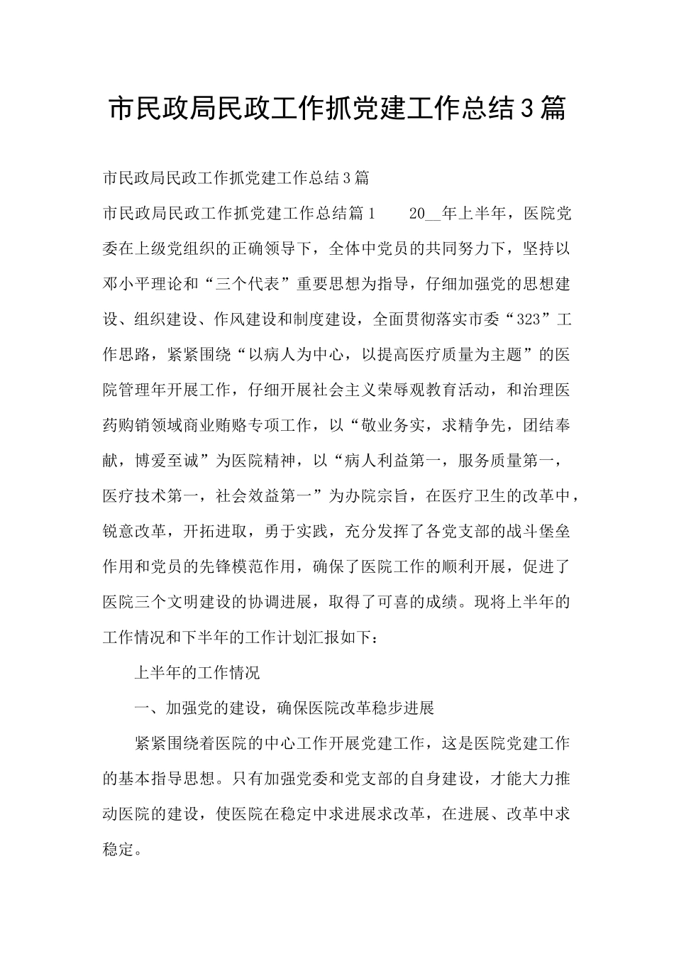 市民政局民政工作抓党建工作总结3篇_第1页