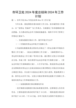 市环卫处2024年度总结和2024年工作计划