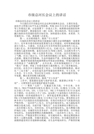 市级总河长会议上的讲话