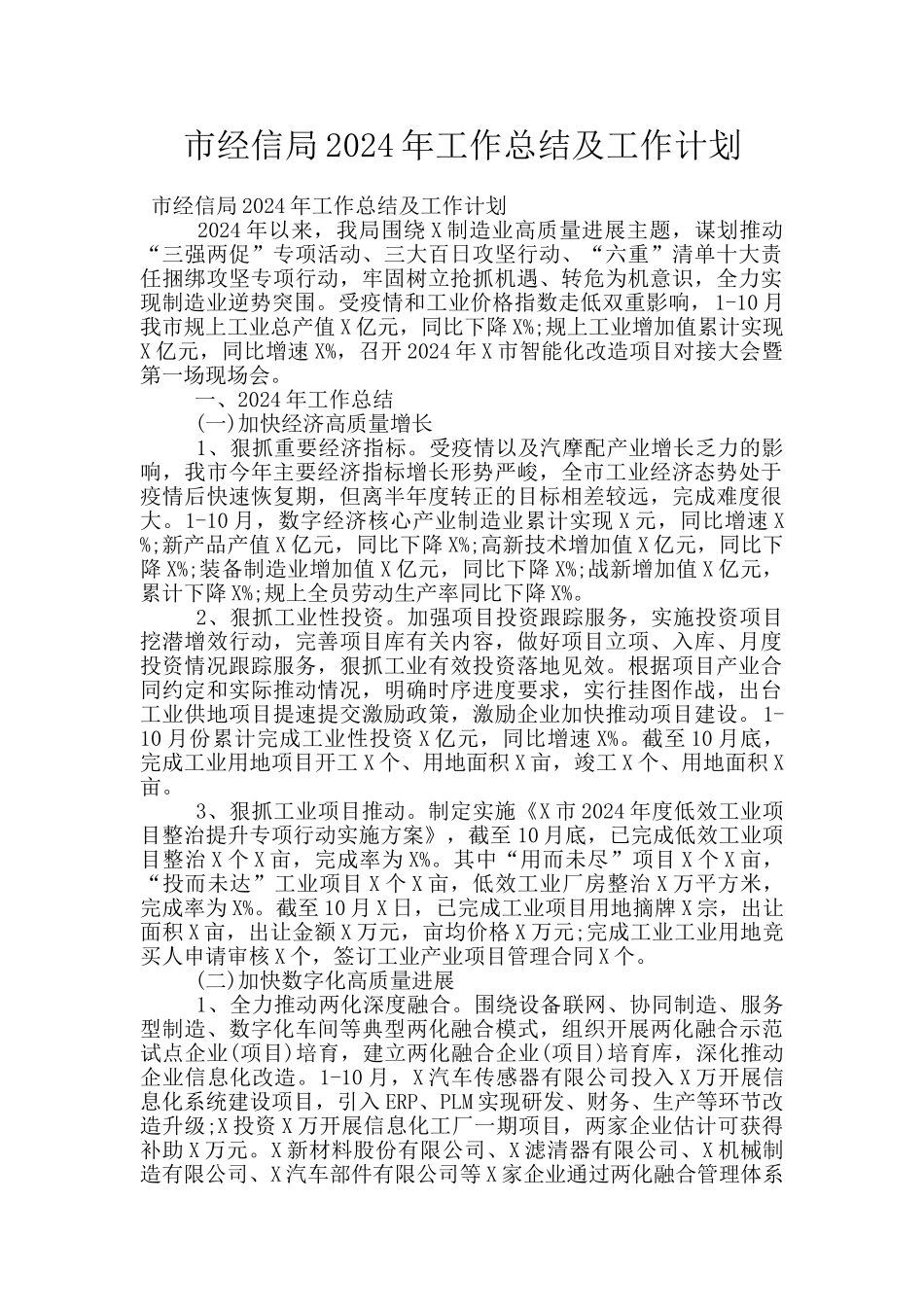 市经信局2024年工作总结及工作计划_第1页