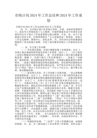 市统计局2024年工作总结和2024年工作谋划