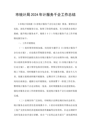 市统计局2024年计服务千企工作总结