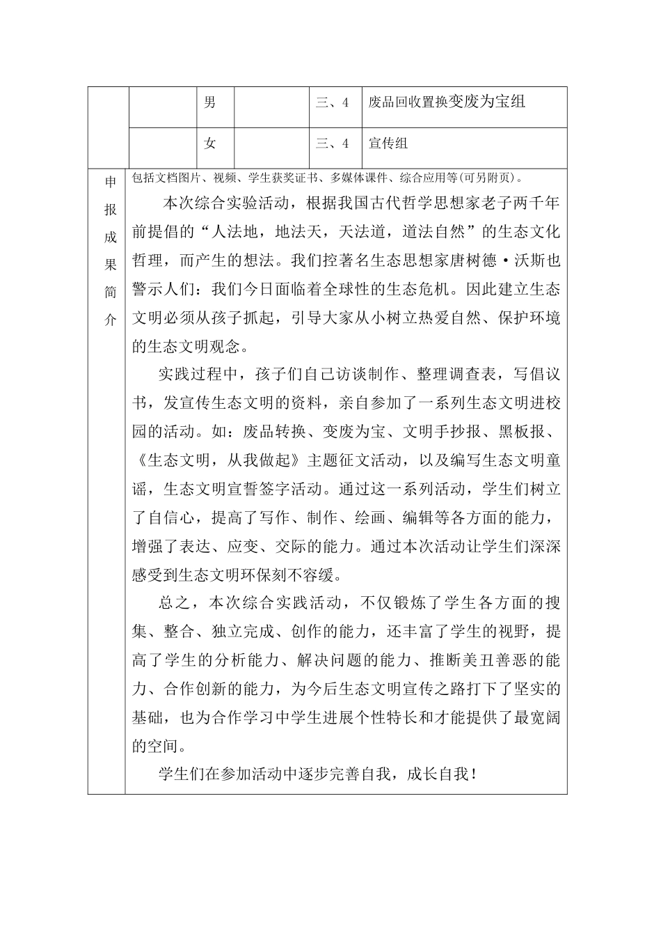 市综合实践活动优秀成果申请表_第3页