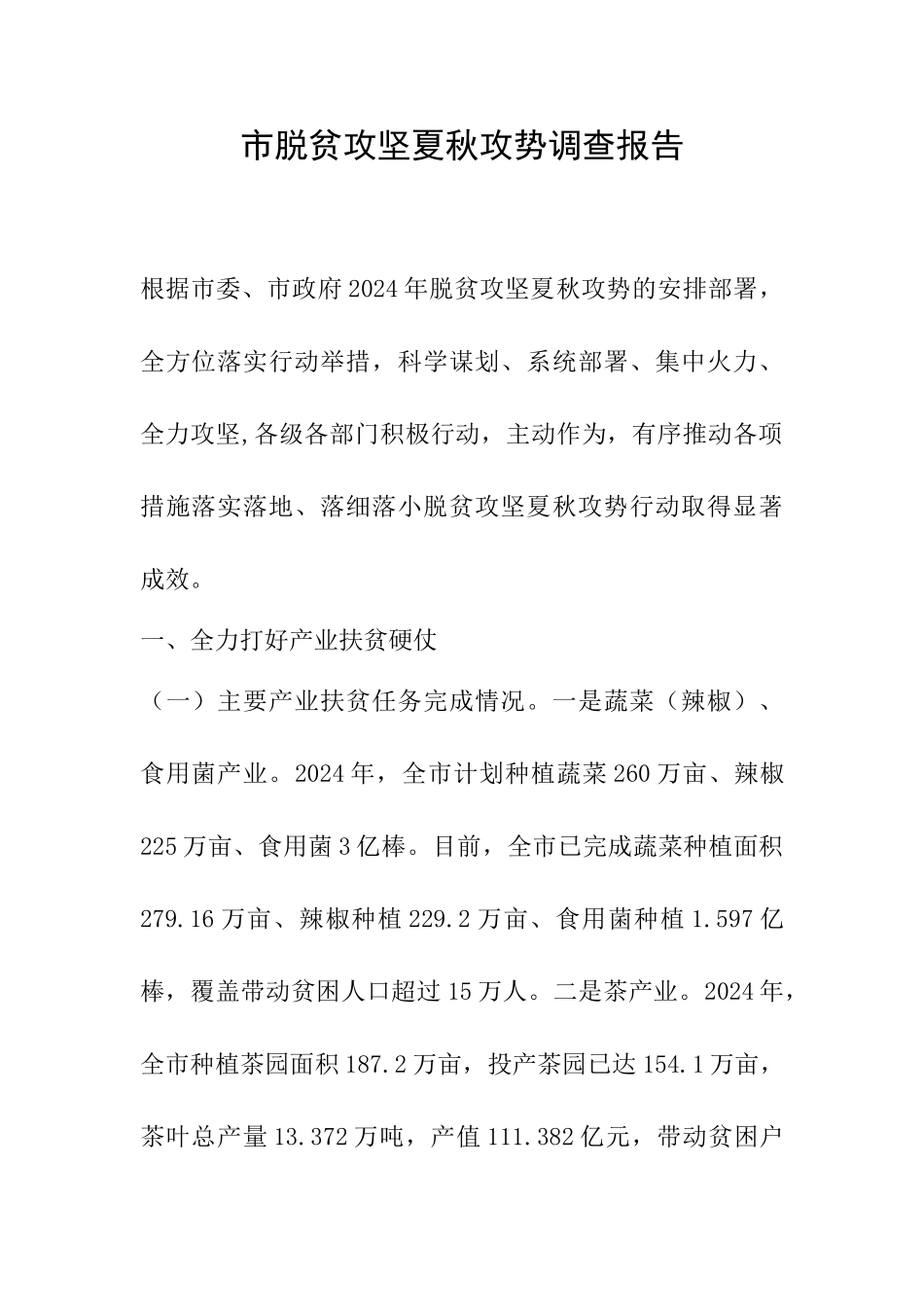 市脱贫攻坚夏秋攻势调查报告_第1页