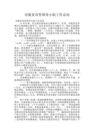 市脱贫攻坚领导小组工作总结