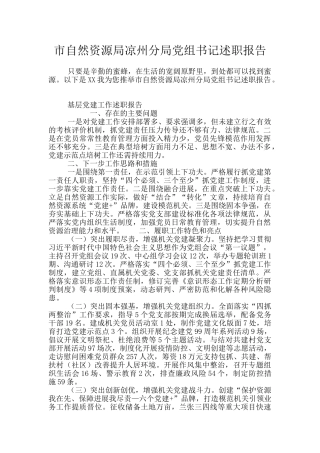 市自然资源局凉州分局党组书记述职报告