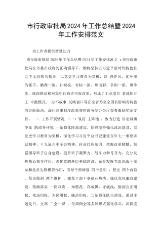 市行政审批局2024年工作总结暨2024年工作安排范文