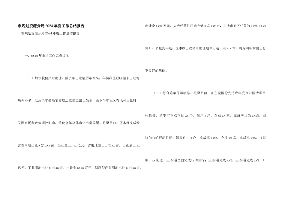 市规划资源分局2024年度工作总结报告_第1页
