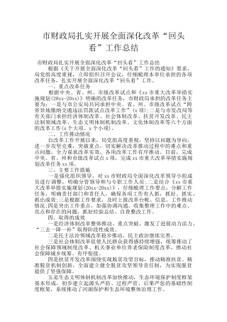 市财政局扎实开展全面深化改革“回头看”工作总结