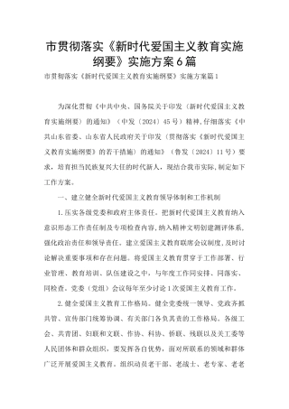 市贯彻落实《新时代爱国主义教育实施纲要》实施方案6篇