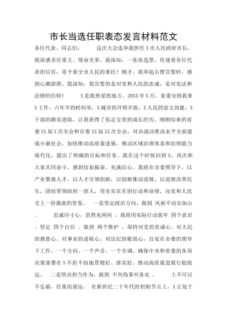 市长当选任职表态发言材料范文