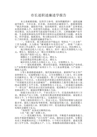 市长述职述廉述学报告