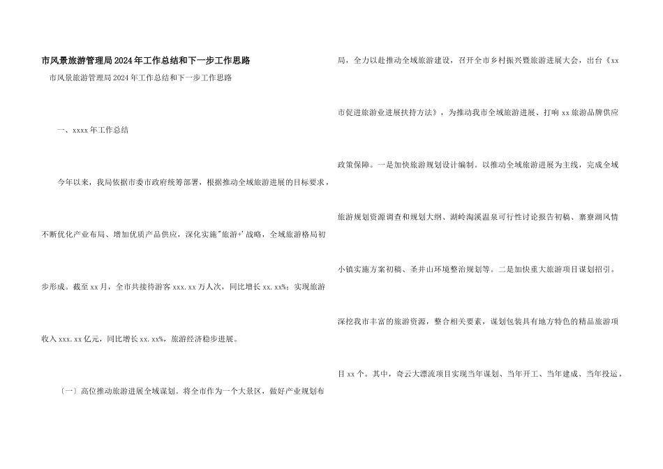 市风景旅游管理局2024年工作总结和下一步工作思路_第1页