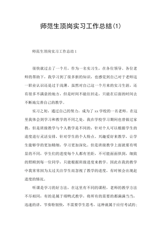 师范生顶岗实习工作总结