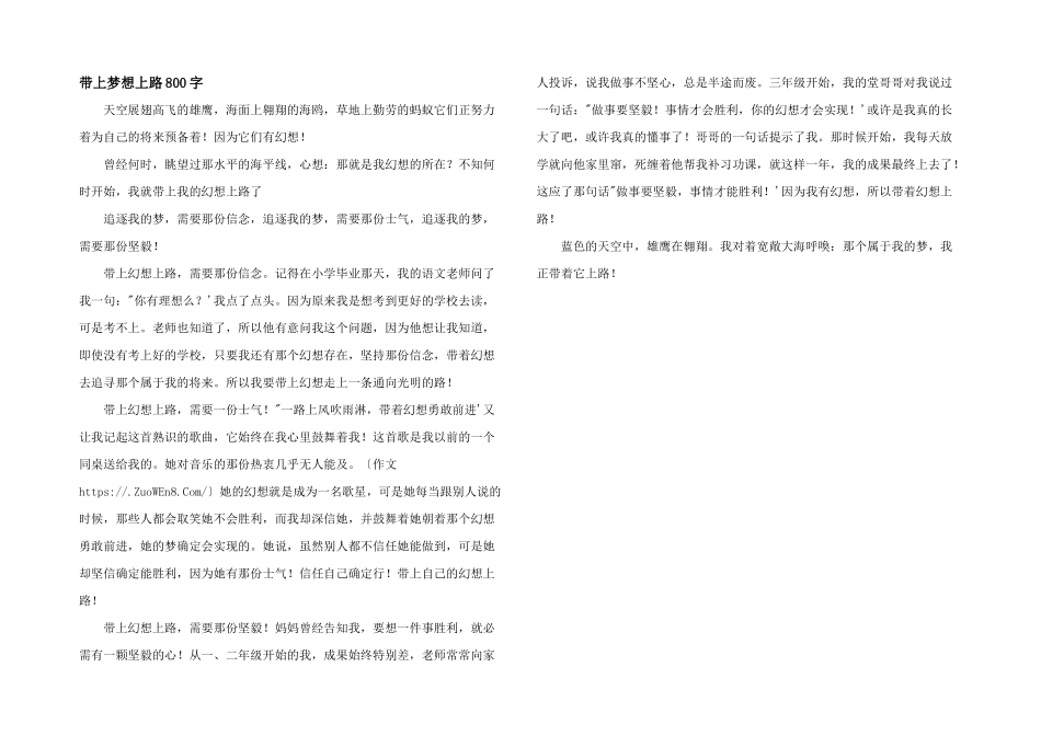 带上梦想上路800字_第1页