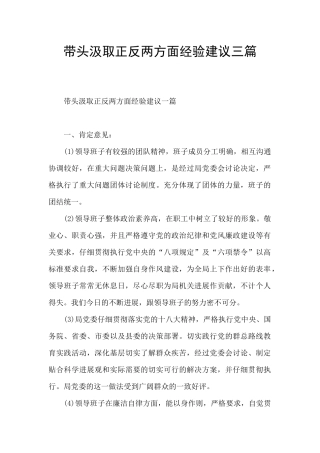带头汲取正反两方面经验建议三篇
