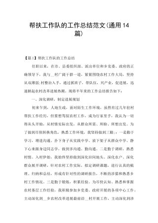 帮扶工作队的工作总结范文