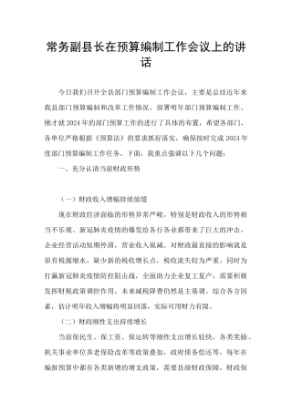 常务副县长在预算编制工作会议上的讲话
