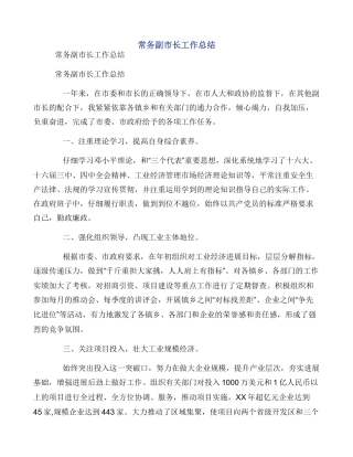 常务副市长工作总结