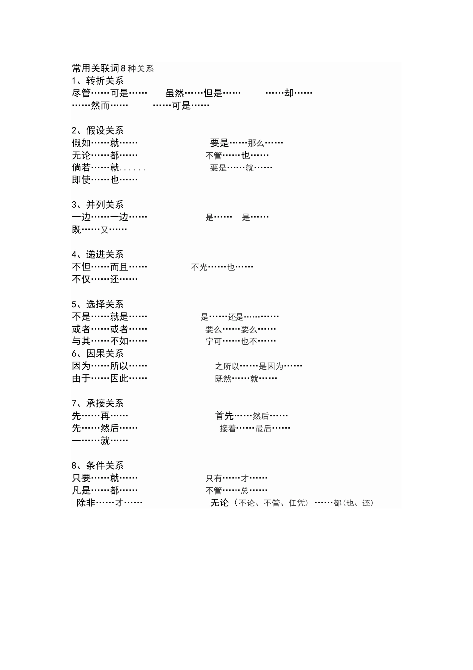 常用关联词8种关系_第1页