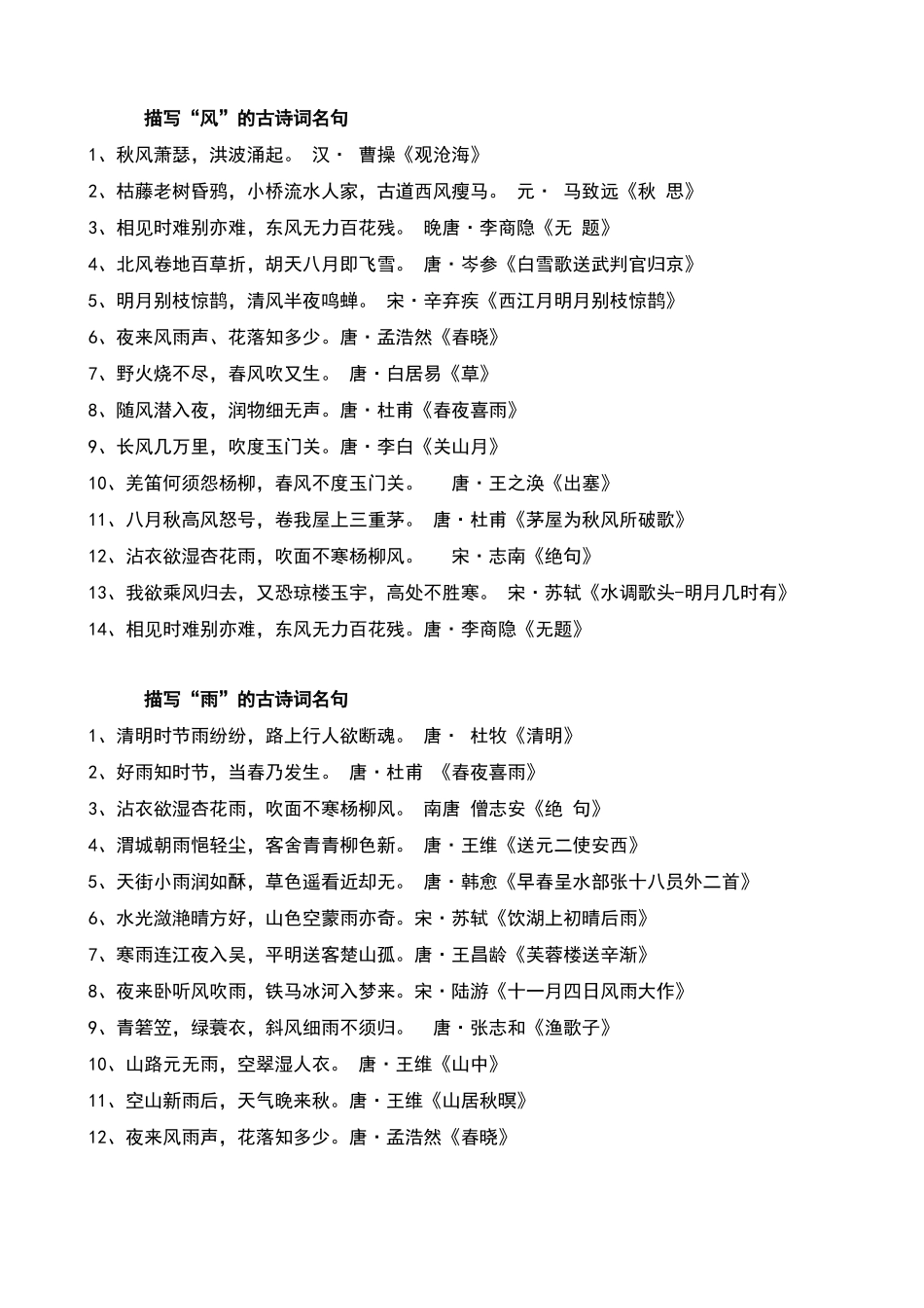 常用古诗词分类_第2页