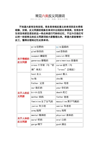 常见六类反义同源词