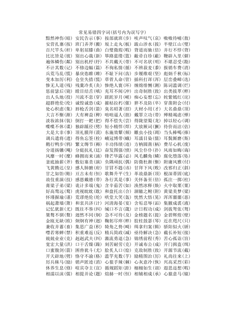 常见易错四字词语_第1页