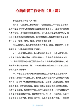 心脑血管工作计划(共3篇)