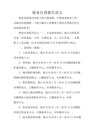 税务自查报告范文