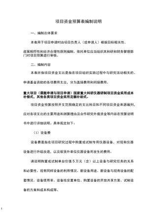 项目资金预算编制说明