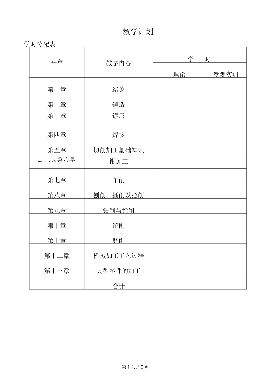 教学计划机械制造工艺基础(中职)_第1页