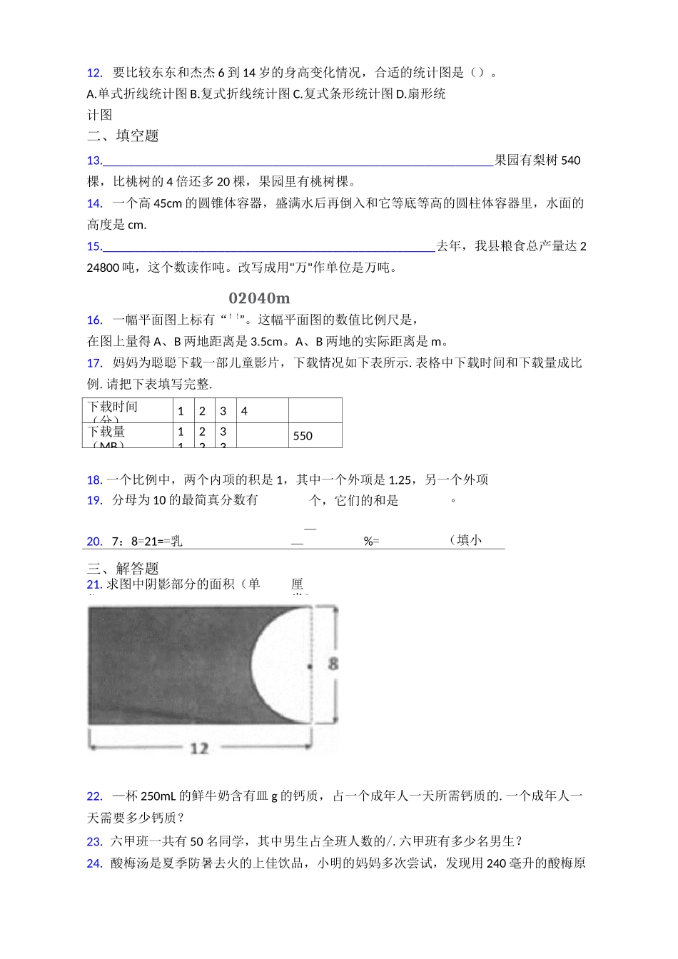 2020年德阳市小学数学小升初模拟试题及答案_第2页